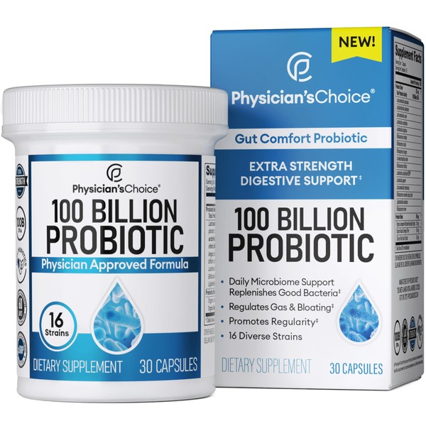 Physician's CHOICE 100 Billion Advanced Probiotic - 16 Strains + Organic Prebiotics - Digestive & Gut Health - Supports Occasional Constipation, Diarrhea, Gas & Bloating - Probiotics for Women & Men