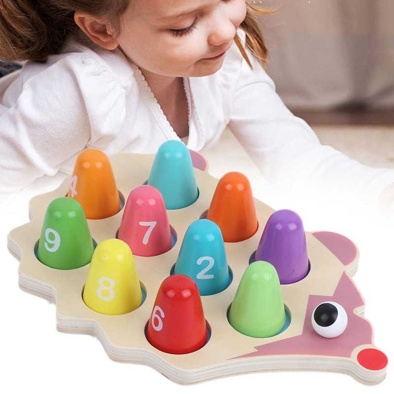 Children Wood Math Number Counting Matching Game Hedgehog Shaped Puzzle
