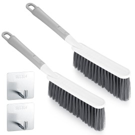 Pack of 2 Hand Brush, Hand Brush with Short Handle, Household Cleaning Brush, Dust Brush, Soft Bristle Car Broom Brush, Wheel Brush, Hand Sweeper for Bed, Sofa, Furniture, Clothes, Car