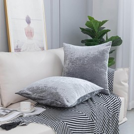 Pack of 2 Crushed Velvet Cushion Covers 45 cm x 45 cm Soft Square Cushion Covers for Sofa Bed Couch Pillow Case 18 inch X 18 inch (Silver)