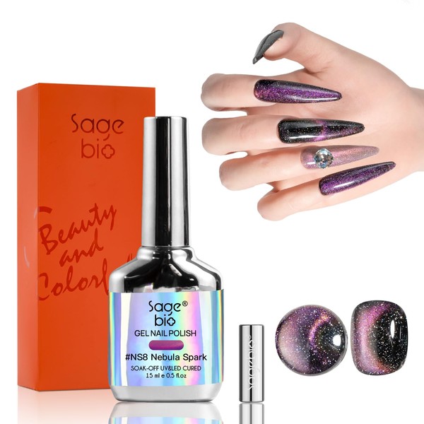 SAGEBIO Cat Eye Gel Nail Polish, 15ml Magnetic Gel, High-Gloss,
