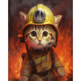 XTXGERL Paint by Numbers for Beginner, Creative Hand Drawing, Firefighter Animal Cat, Painting by Number Kits, Canvas Acrylic Painting, Home Decoration Painting, 40x50cm