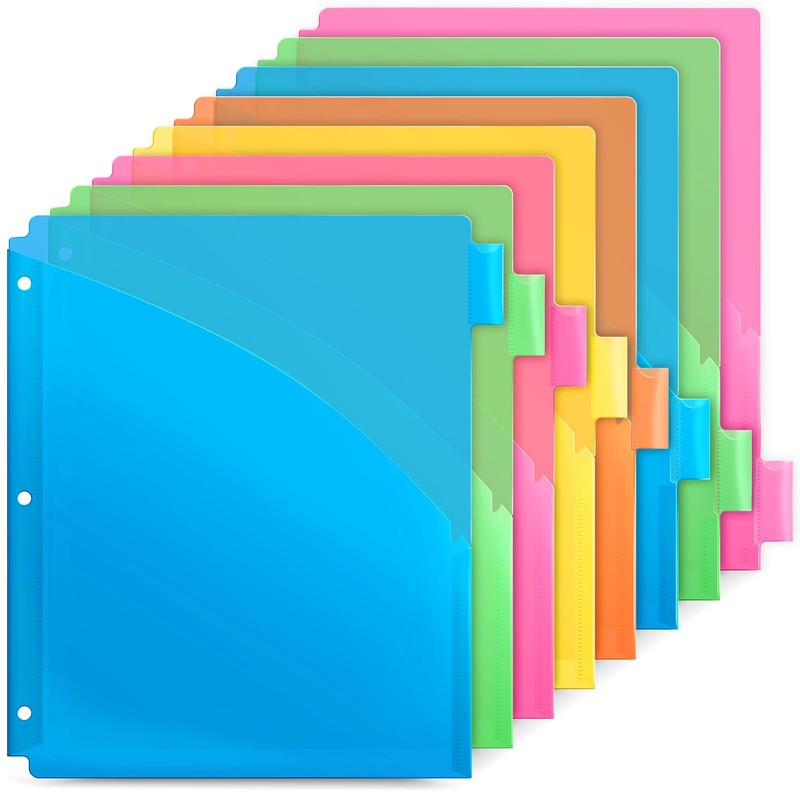 Dunwell 8-Tab Binder Dividers with Slash Pocket, Plastic 1 Pocket