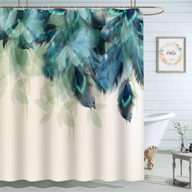 Moslion Blue Green Peacock Feather Shower Curtain 72x72 Inch Bathroom Curtains Set Home Waterproof Polyester Fabric with Hooks