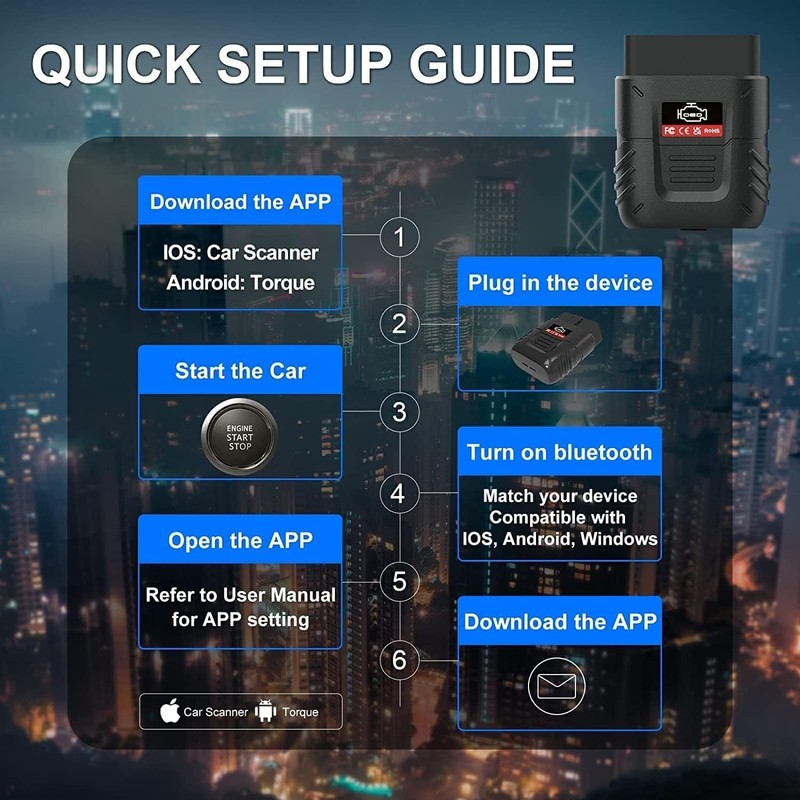 Wireless OBD2 Diagnostic Device Bluetooth, iOS & Android & Windows