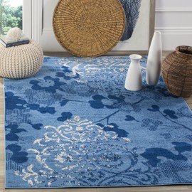 Safavieh Adirondack Collection ADR114F Floral Glam Damask Distressed Area Rug, 4' x 4' Square, Light Blue / Dark Blue