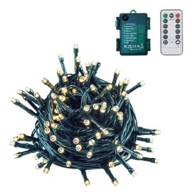 100 LEDs Battery Operated Christmas Lights On Dark Green Cable, Waterproof Indoor/Outdoor String Fairy Lights with Remote Control for Xmas Tree, Garden, Party