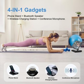 DOSS Cell Phone Stand with Bluetooth Speaker, 15W Wireless Charger and Anti-Slip Base, 4-in-1 Function, 8H Playtime, White Elephant Gifts for Adults, Ideal for Men, Women, Teens