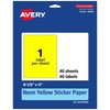 Avery Printable Sticker Paper, 8-1/2" x 11", Full-Sheet Labels, Neon