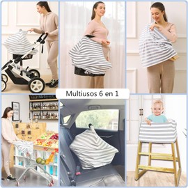 MOSU Cobertor de Enfermería Transpirable y Funda para Asiento de Automóvil para Bebés, Cobertor de Enfermería Multiusos para Lactancia Materna - Rayas Grises y Blancas
