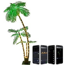 6FT Gorgeous Palm Tree Artificial Palm Tree 220LED Lights for Office Decoration Outdoor and Indoors Patio Hawaiian Tiki Bar Decoration (7FT)