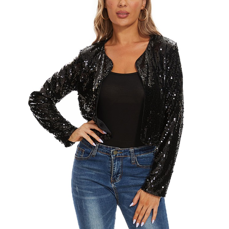 MINTLIMIT Women's Sequin Cardigan Short Open Cardigan Long Sleeve Bolero