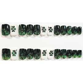 St Patrick's Day Party Ombre Sparkle Glossy Short Square Press On Nails - 24 Pieces