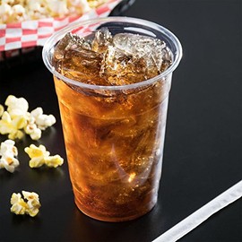 Plastic CLEAR Cups with Flat Lids for Iced Coffee Bubble Boba Tea Smoothie,Party cup.16 OZ (50)