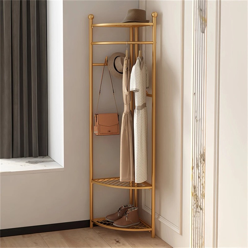 UNHO Modern Corner Coat Stand Metal Gold Clothes Stand Space-saving