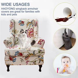 HAOYONG Wing Chair Slipcovers Printed Wingback Chair Covers 2 Pieces Wingback Armchair Slipcover Stretch Chair Slip Covers Washable Armchair Protector Cover for Living Room and Bedroom