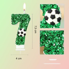 Bolosa Birthday Candles Numbers, Candles Birthday 7, Birthday Candles Football with Green Sequins for Children, Boys Girls, Birthday Decoration, Birthday Party, Anniversary