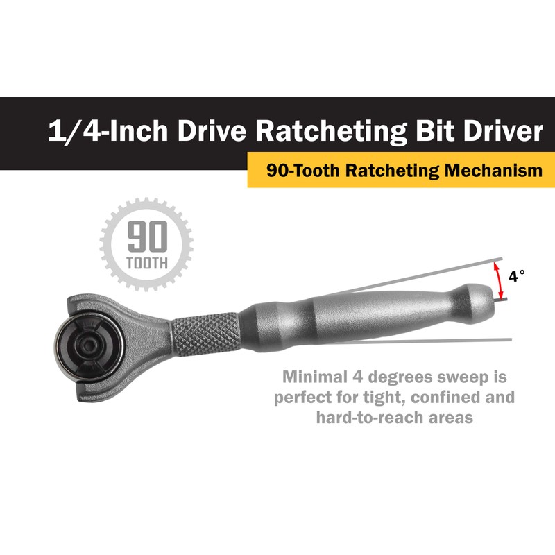 Titan 11318 1/4-Inch Drive x 4-Inch 90-Tooth Swivel Head Micro