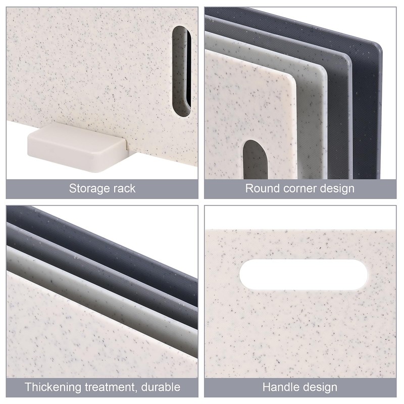 Set of 4 chopping boards with base, double-sided plastic chopping