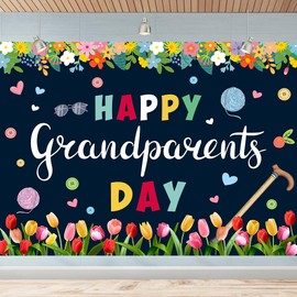 7x5 ft Happy Grandparents Day Backdrop Best Grandparents Ever Navy Blue Photography Background Love Grandma and Grandpa Family Gatherings Party Decorations Supplies
