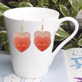 New Love Triple Heart Statement Dangle Earrings for Women Dangling Sweet Love Drop Peach Pink Cute Acrylic Earrings Like Look Gift for Her Mom Wife Valentine, Acrylic, No Gemstone