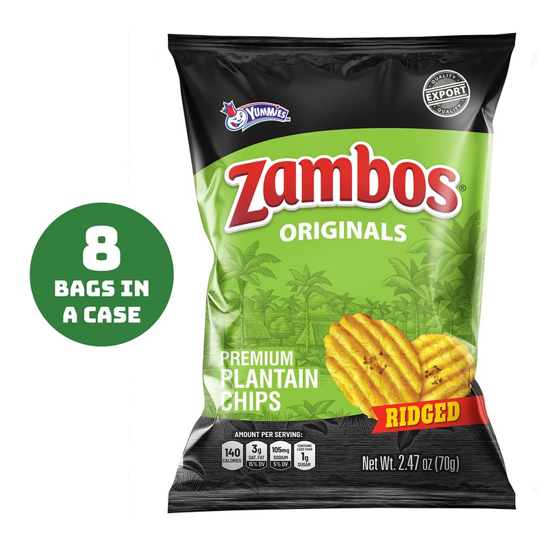 Zambos Plantain Chips Original, Crunchy Ridged Cut Premium Plantain Chips,