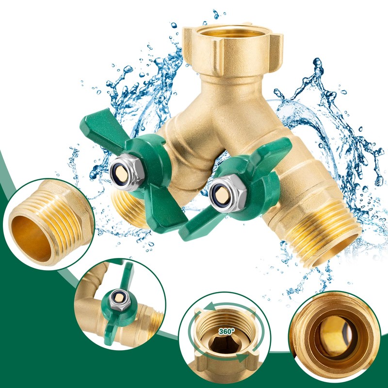 Garden Hose Splitter 2 Way, Heavy Duty Brass Water Hose