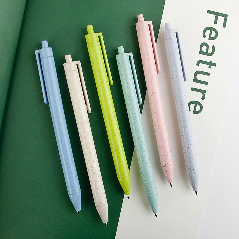 VideMundi BallPoint Pens, Eco-Friendly Wheat Straw Cute Macaron Retractable Ballpoint