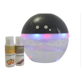 EcoGecko Magic Ball, Light Up Air Revitalizer, Air Freshener, Room Aromatizer, Aroma and Essential Oil Diffuser with Orange Peel, Cinnamon Oils, 2 Bottle 30ml Each (Black)