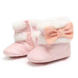 ESTAMICO Baby Girl Plush Winter Snow Bowknot Boots Pink 3-6 Months