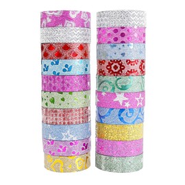 20 Rolls Colored Masking Tape, Glitter Washi Tape,Colored Masking Tape, DIY Craft Decorative Tapes,Craft Tape Set for Arts Crafts, Labeling, Scrapbooking Supplies, Gift Wrapping, Party Supplies