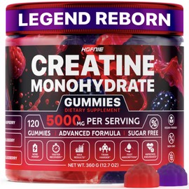 Hofnie Creatine Monohydrate Gummies 5000 mg – Raspberry & BlackBerry-Flavored Complex, Perfectfit for Vegan, Sugar-Free Pre Workout Gummies for Men & Women | 120 Soft Chews