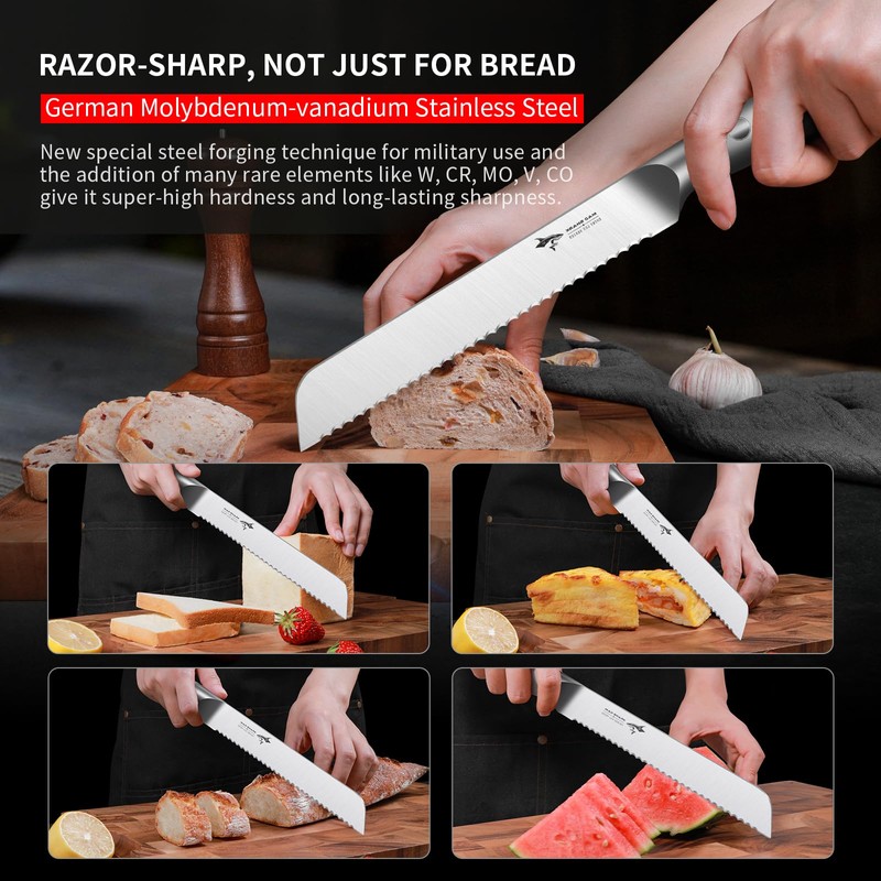 MAD SHARK Bread Knife 8 Inch, Razor Sharp Blade from