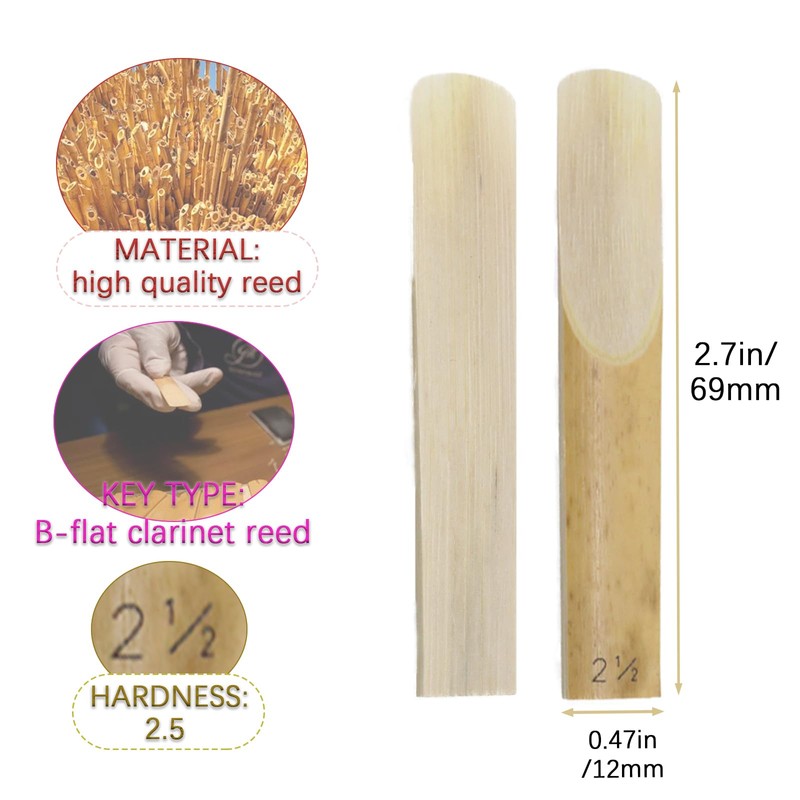CashBeat Bb Clarinet Reeds, 10-Pack, Strength 2.5, with Protective Plastic