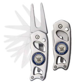 Indiana Metal Craft US Navy Crest Stainless Steel Construction Switchblade Golf Divot Repair Tool with 0.75 inches Die Struck Magnetic Nickel Silver Enamel Ball Marker