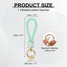 sourcing map 1 Pack Braided Leather Keychain, Keychain Ring Woven Strap Lanyard Strap with 360 Degree Rotatable for Car Key Bag Wallet, Gold/Jade Green