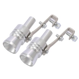X AUTOHAUX 2pcs XL Size Aluminum Alloy Universal Turbo Sound Exhaust Muffler Pipe Whistle Car Roar Maker Silver Tone