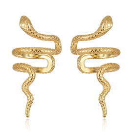T-ztoss Gold Punk Snake Cuff Wraps Crawler Climber Studs Earrings for Women Dainty Cartilage Piercing Statement Jewelry (Gold-1)