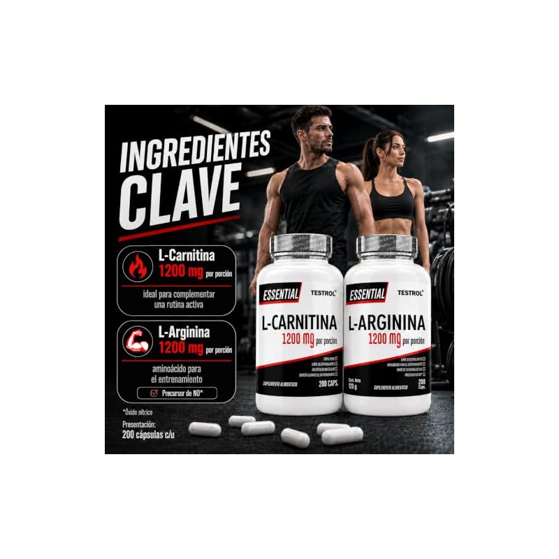 Combo L Carnitina + L Arginina Essential 200 Cápsulas c/u