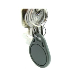 NFC Tag Keyfob, 40x32mm, NXP NFC chip, 180 byte, grey, ideal for device/profile setting (Wlan, Bluetooth, Apps), compatible with all NFC smartphones and tablets