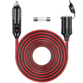 RWUJILONG Cable de extensión para encendedor de cigarrillos de coche de 12 V/24 V 16 AWG de 13.1 pies con luces LED de alimentación (fusible integrado de 15 A y 1 fusible de repuesto de 15 A)