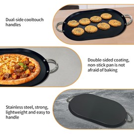 LetFeng Large Oval Comal Griddle Nonstick Coating Black Griddle Double Burner Griddle With Durable Double Handle for Gas Grill, Camping/Indoor 26”
