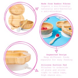 Tiny Dining Baby Dinner Set - Penguin - White - 3pc - Divided Non-Slip Bamboo Self-Feeding Baby Weaning Plate, Bowl & Spoon for Babies, Toddlers, Children