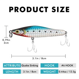 TRUSCEND Pencil Fishing Lures with BKK Hooks, Quake Sinking Floating Pencil Popper, Trembling Sinking Dog Walker for Freshwater and Saltwater, Long-Cast Topwater Fishing Lures, Bass Pike Fishing