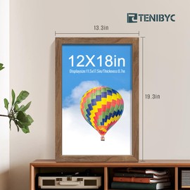 TENIBYC 12x18 Frame Set of 4, Brown Grain, Walnut Wood & HD Tempered Glass, 12x18 Poster Picture Frame, Vertical & Horizontal Wall Hanging