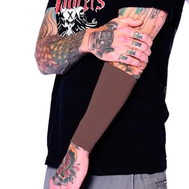 Tat2X Ink Armor Premium Forearm 9" Tattoo Cover Sleeves - No Slip Gripper - U.S. Made - Brown - Petite/Youth (single sleeve), Brown, Petite / Youth