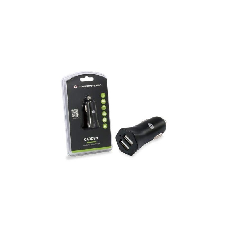 Conceptronic Carden 2-Port 12W USB Car Charger - Black