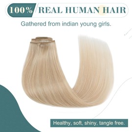 Elailite Hair Extensions Clip in Real Hair Remy Human Hair Balayage - 8 Pcs Invisible Thin Weft - Mix #16/22 Pale Brown & Champagne - 14 Inch (60 g)