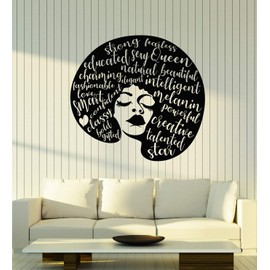 Vinyl Wall Decal Female Face Girl Hair Salon Afro Style Inspirational Words Stickers Mural Large Decor (g2148) Black