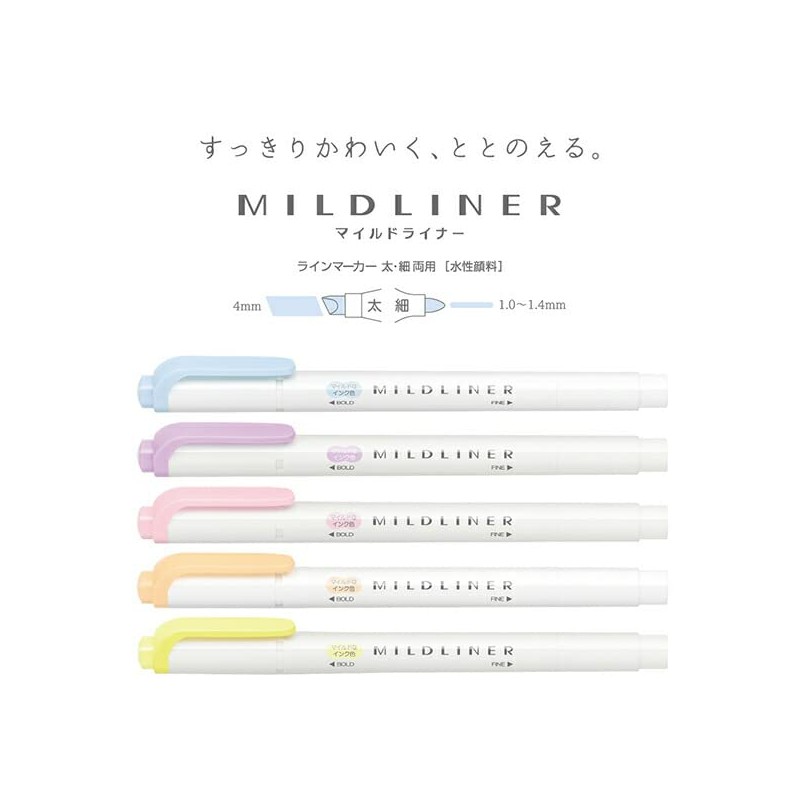 Zebra WKT7-MLL Mildliner, Thick & Thin, Mild Lilac